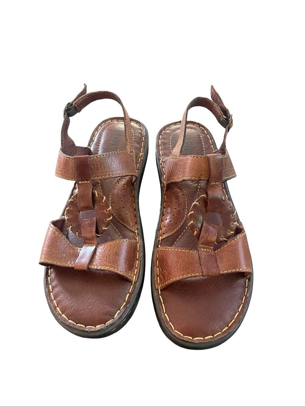 Born Women's Brown Leather Whipstitch Detail Strappy Slingback Sandals Size 10